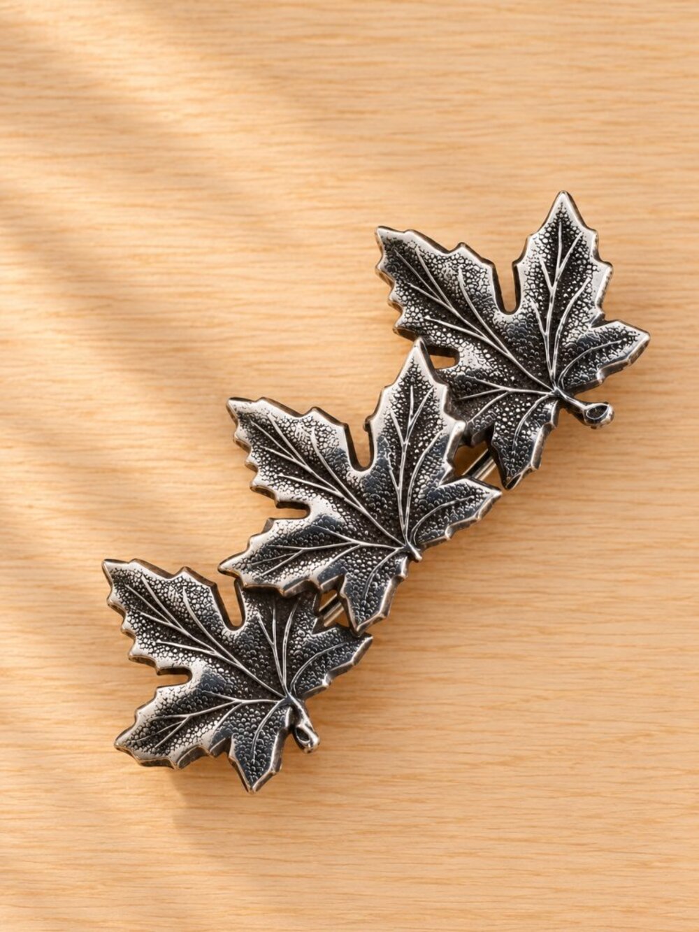 Sterling Silver 925 Maple Leaf Brooch Canada Canadian 3 Leaf Vintage 1-5/8"